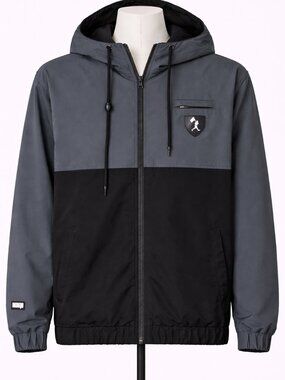Baseballism Windbreaker Full Zip Long Sleeve Jacket Black Gray Men's Medium NWT